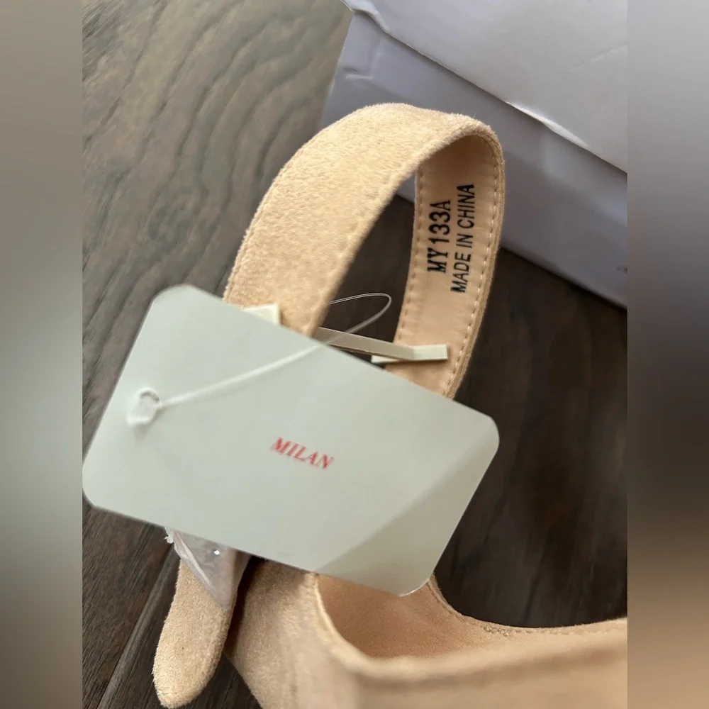 Vostey Milan Heels Tan/Nude Suede Ankle Strap Shoes size 11 NWT - Picture 7 of 10